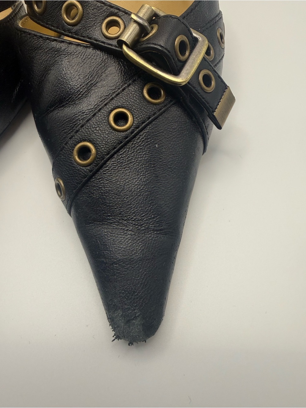 Tony Bianco Black Pointed Leather Mule with Gold Buckle - Picture 5 of 10